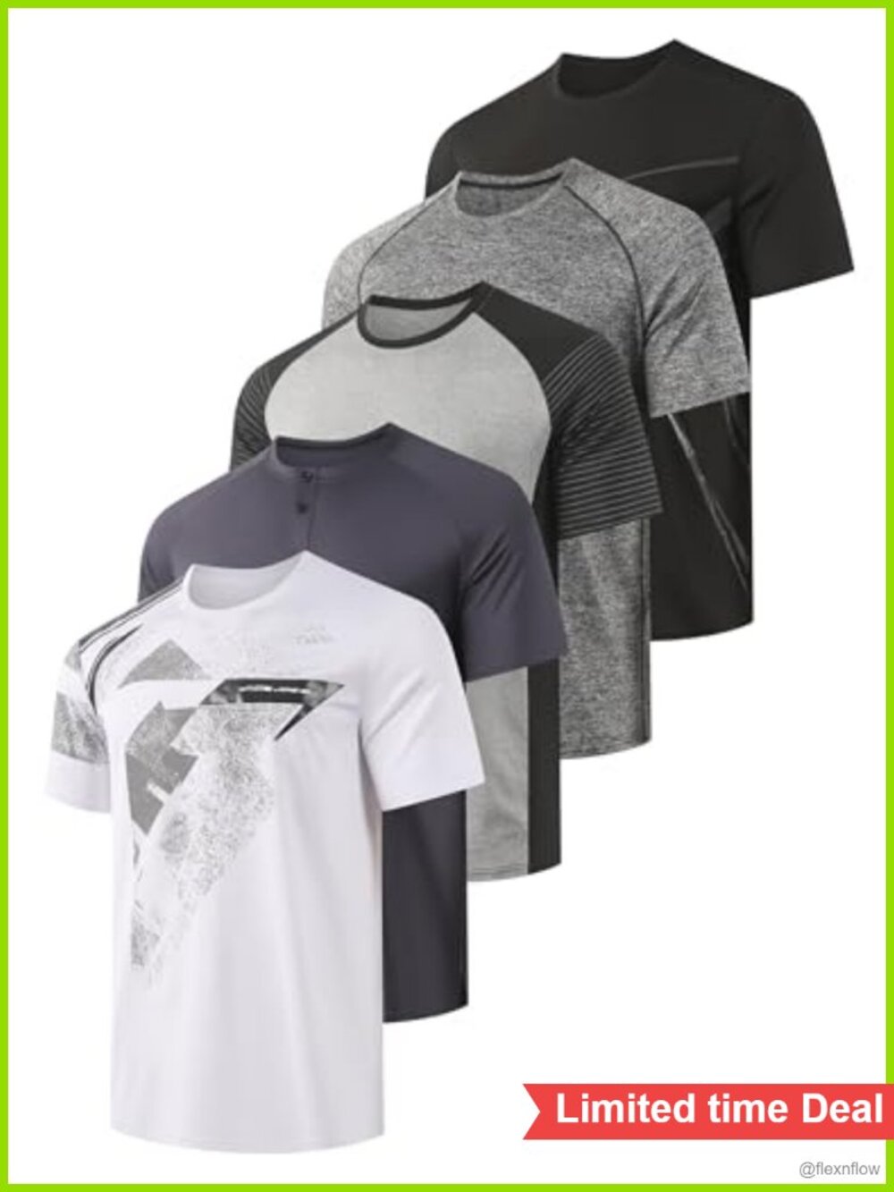 Men's 5 Pack Workout Gym T-Shirts Athletic Running Wicking Crew Neck